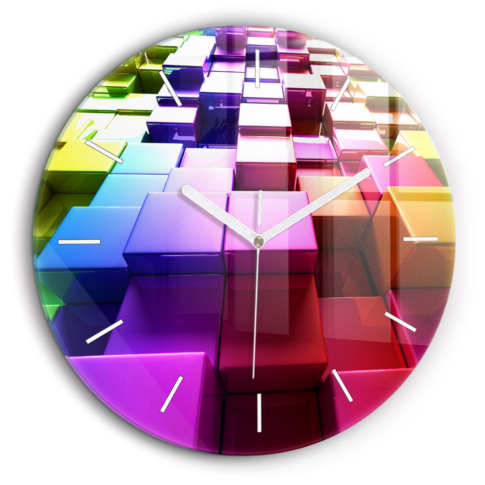 Ceas perete din sticlă rotund Cuburi colorate