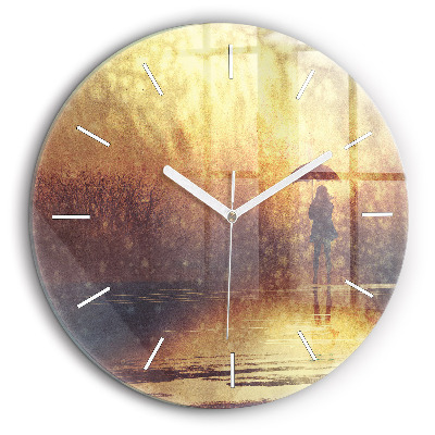 Ceas din sticlă rotund femeie cu umbrelă