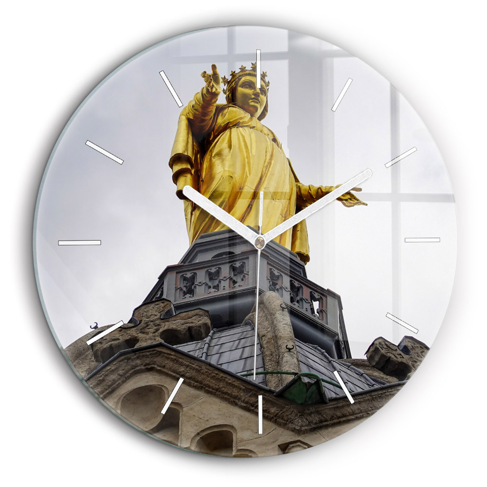 Ceas din sticlă rotund Statuia Maicii Domnului din Lyon