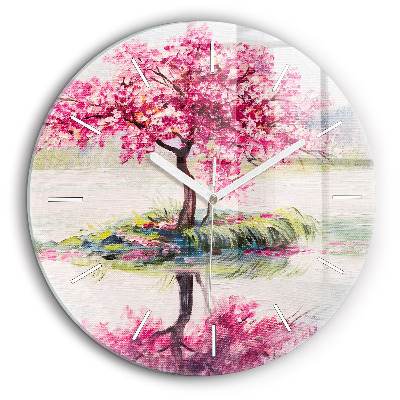 Ceas perete din sticlă rotund Mozaic de copac