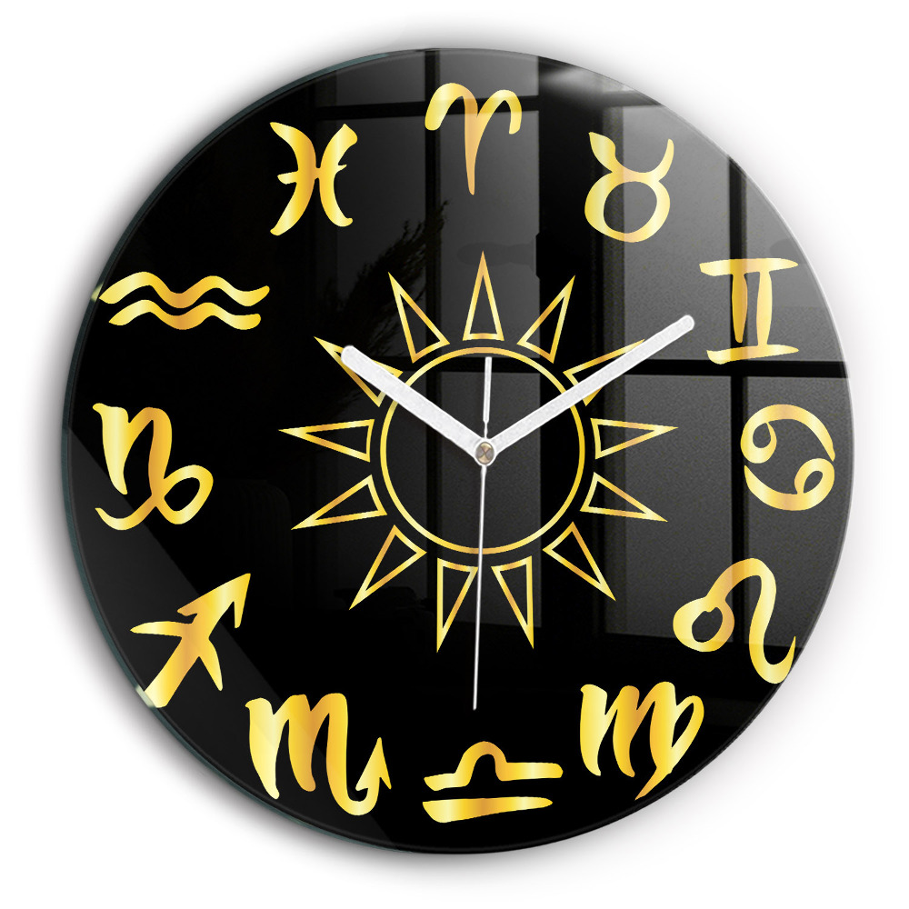 Ceas de sticlă pe perete rotund Semne ale zodiacului