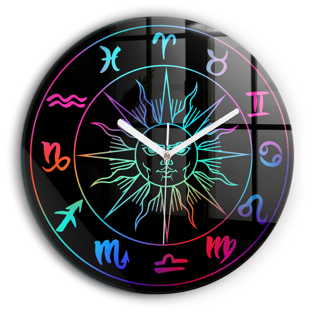 Ceas din sticlă rotund Semne zodiacale colorate
