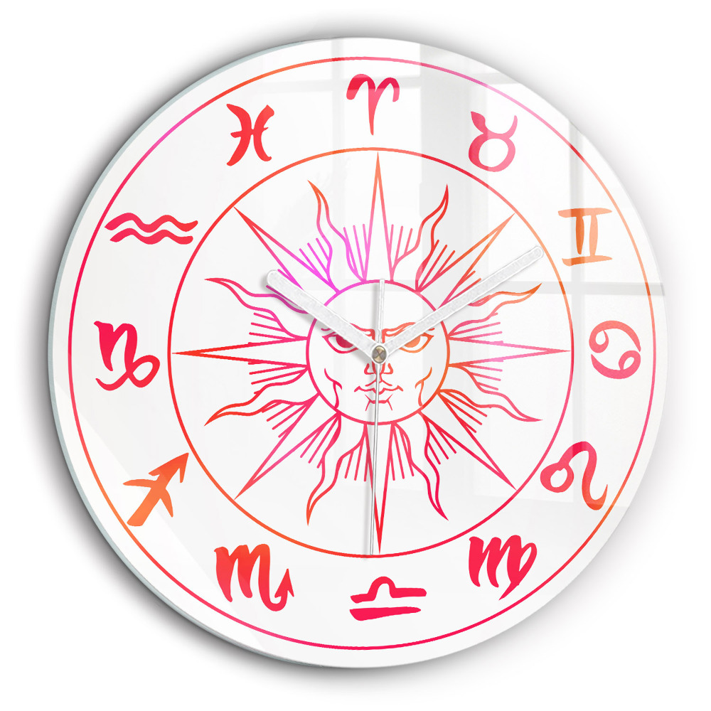 Ceas perete din sticlă rotund Semne zodiacale colorate