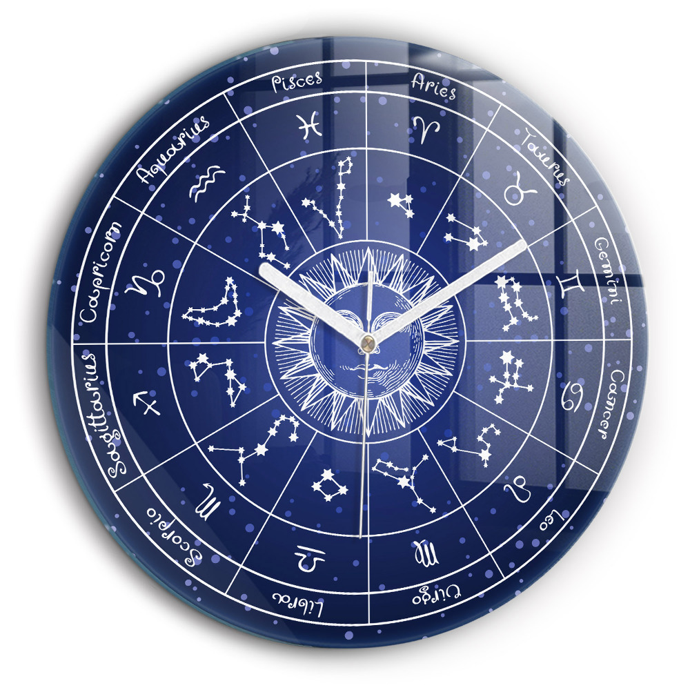 Ceas de sticlă pe perete rotund Constelații zodiacale
