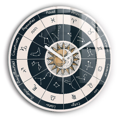 Ceas rotund de perete din sticlă Constelații zodiacale