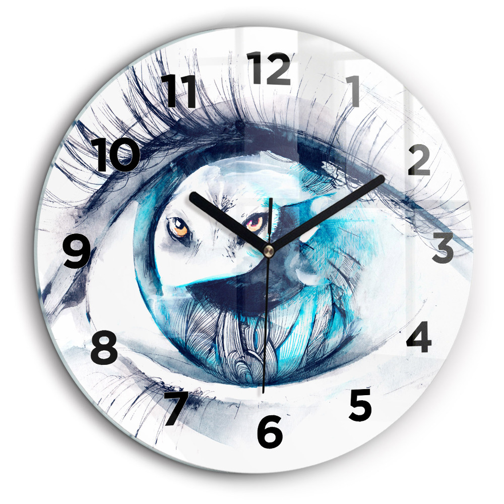 Ilustrație cu privirea lupului Ceas de sticlă pe perete rotund