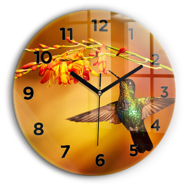 Pasăre colibri Ceas rotund de perete din sticlă