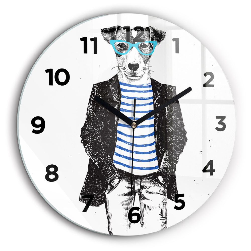 Un câine într-un corp uman Ceas de sticlă pe perete rotund