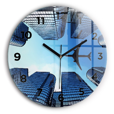Avionul deasupra clădirilor Ceas rotund de perete din sticlă