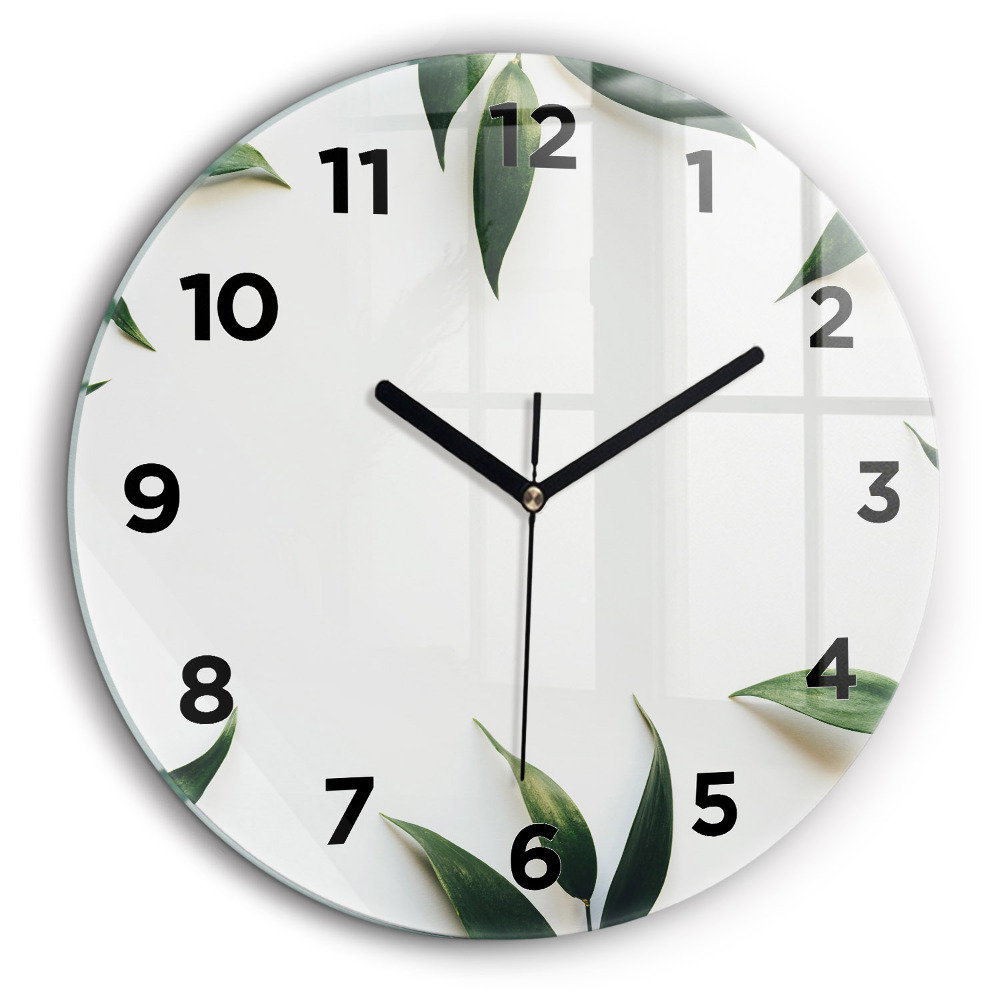 Rama de frunze Ceas rotund de perete din sticlă