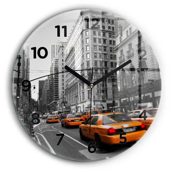 Manhattan și taxiuri Ceas perete din sticlă rotund