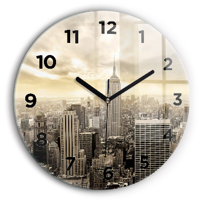 Zgârie-nori din New York Ceas perete din sticlă rotund