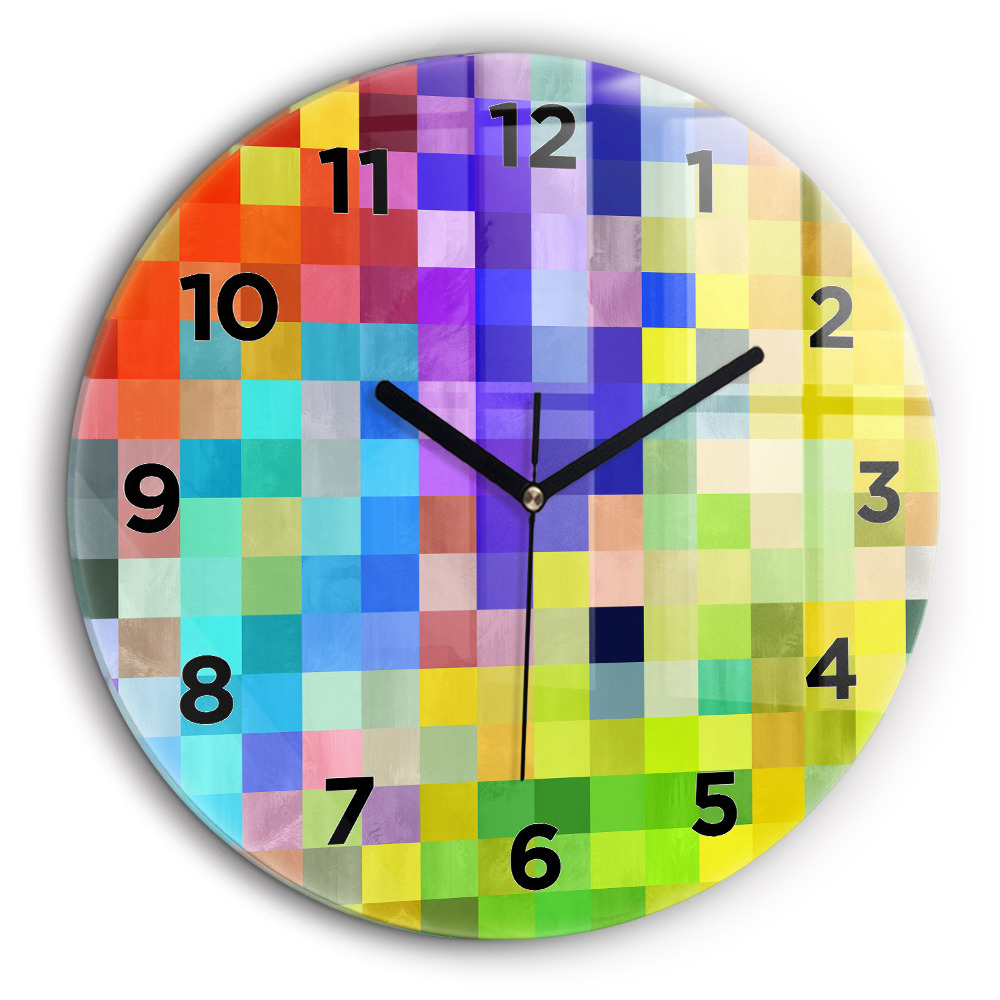 Compoziție pătrată Ceas perete din sticlă rotund