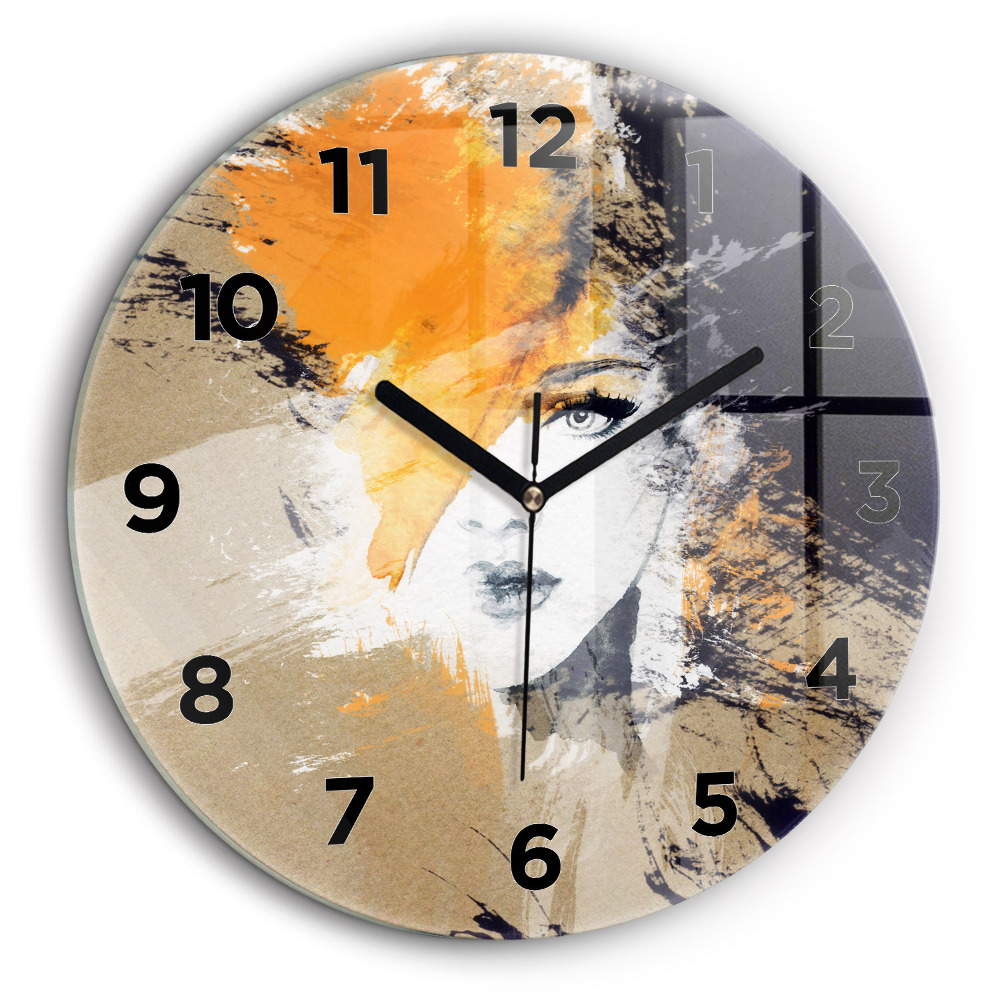 Portret de femeie abstract Ceas de sticlă pe perete rotund