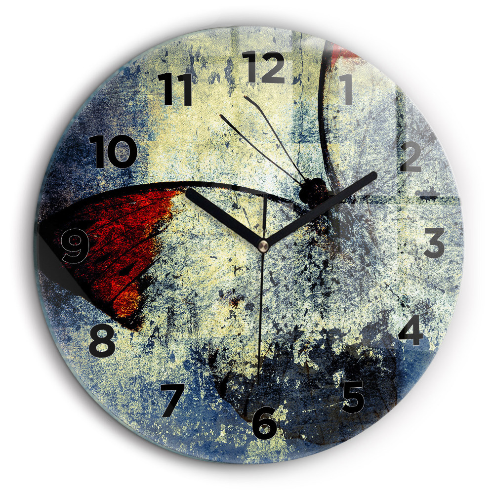 Stil vintage fluture Ceas perete din sticlă rotund