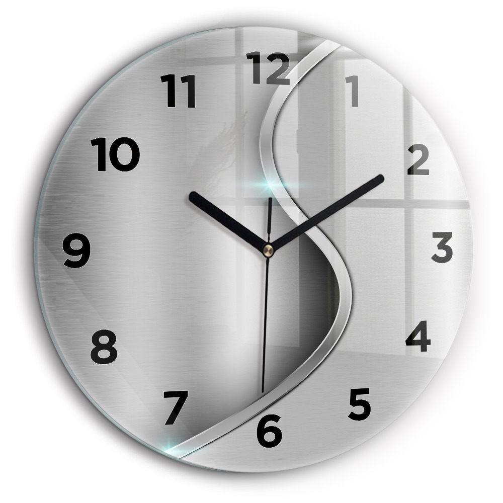 Abstracția metalului gri Ceas rotund de perete din sticlă