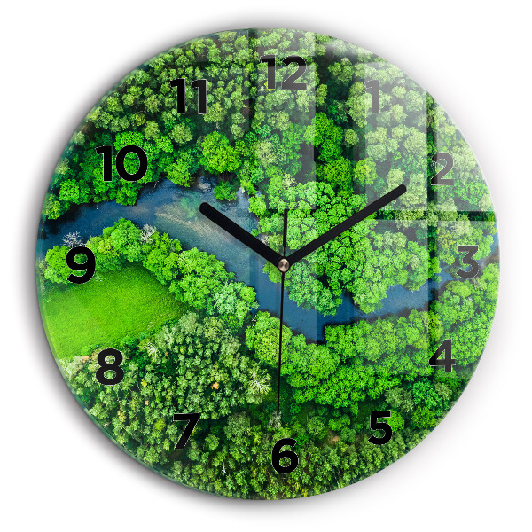 Râu în pădure Ceas perete din sticlă rotund