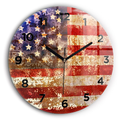 Steagul SUA în stil vintage Ceas perete din sticlă rotund