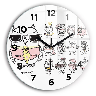 Poster de epocă cu bufnițe Ceas rotund de perete din sticlă