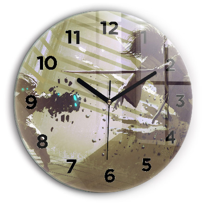 Robot și samurai se luptă Ceas perete din sticlă rotund