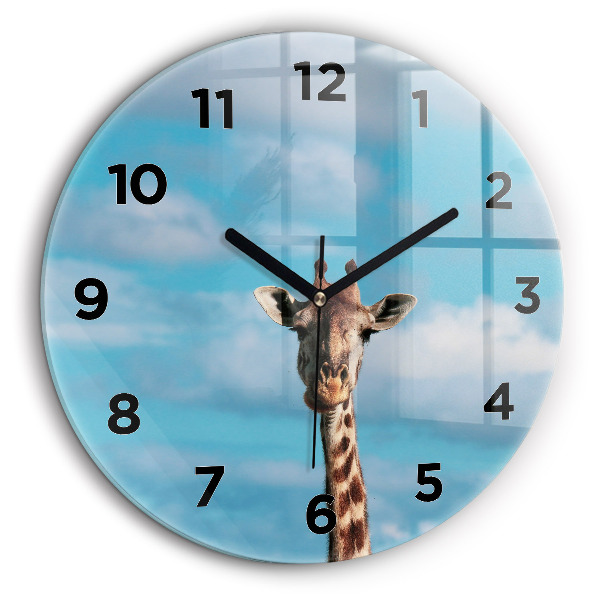 Capul unei girafe pe cer Ceas rotund de perete din sticlă
