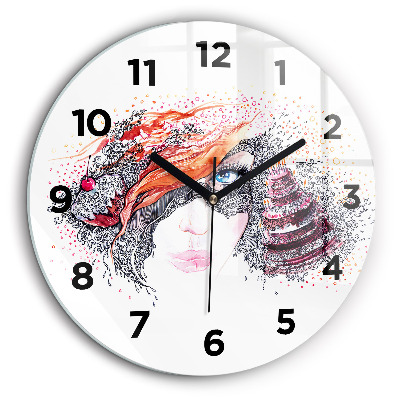 Femeie dulce cu tort Ceas rotund de perete din sticlă