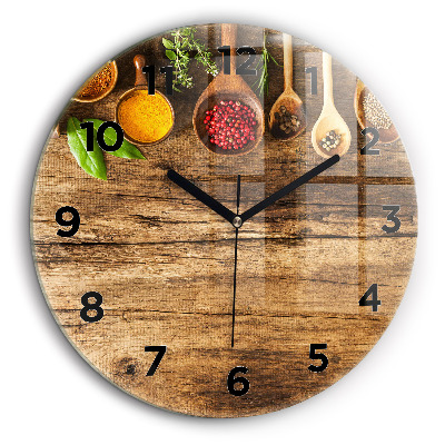 Linguri de condimente Ceas perete din sticlă rotund