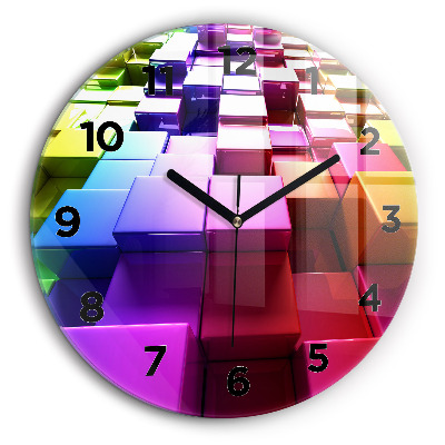 Cuburi colorate Ceas perete din sticlă rotund