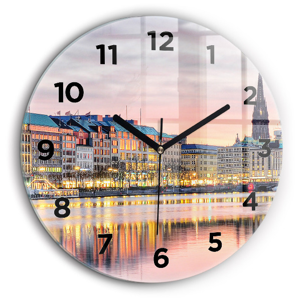 Alster în Hamburg Ceas rotund de perete din sticlă