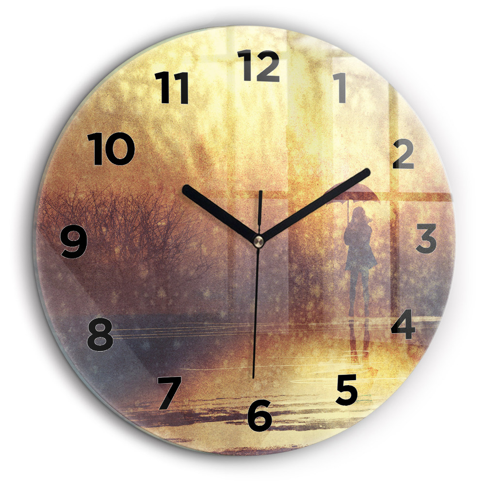 femeie cu umbrelă Ceas din sticlă rotund