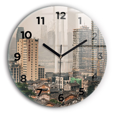 Orașul vechi Chongqing Ceas perete din sticlă rotund