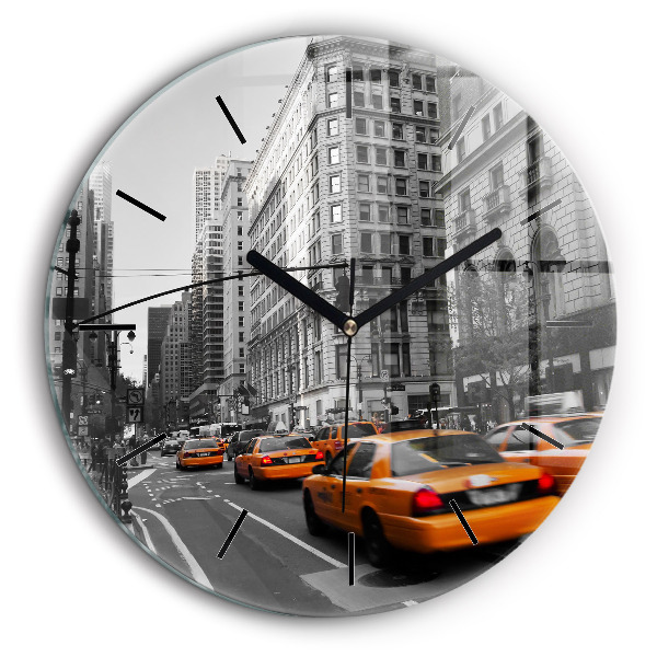 Ceas perete din sticlă rotund Manhattan și taxiuri