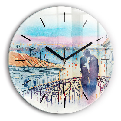 Ceas perete din sticlă rotund Oameni în acuarelă