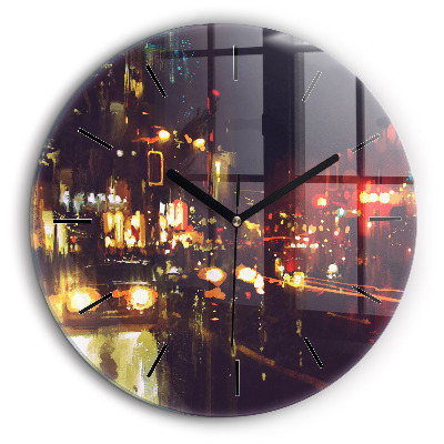 Ceas perete din sticlă rotund Oraș pictat