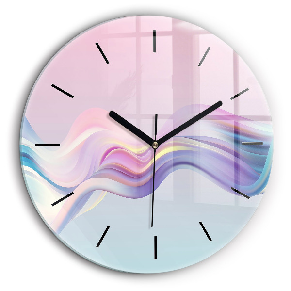 Ceas rotund de perete din sticlă Abstracția valului pastel