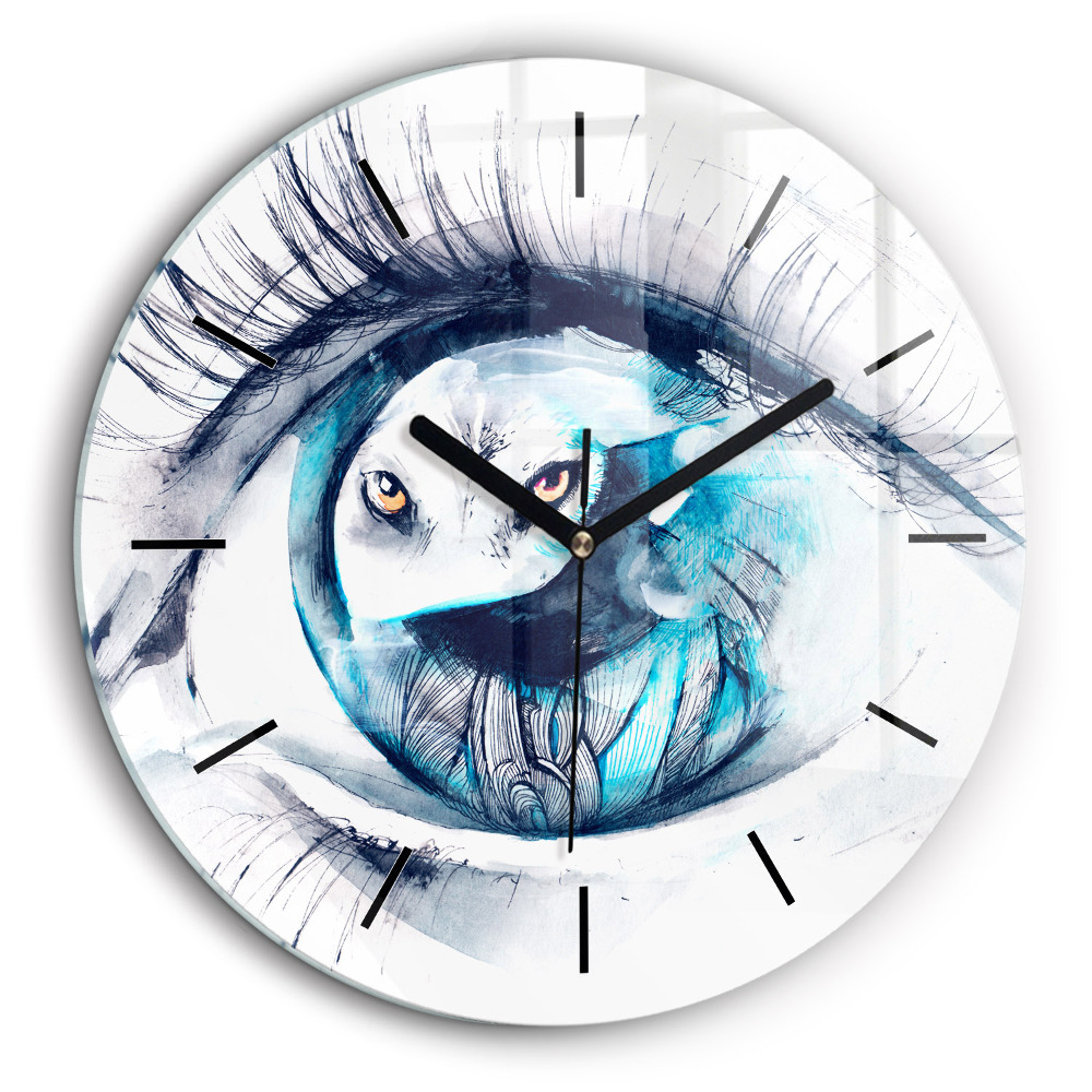 Ceas de sticlă pe perete rotund Ilustrație cu privirea lupului
