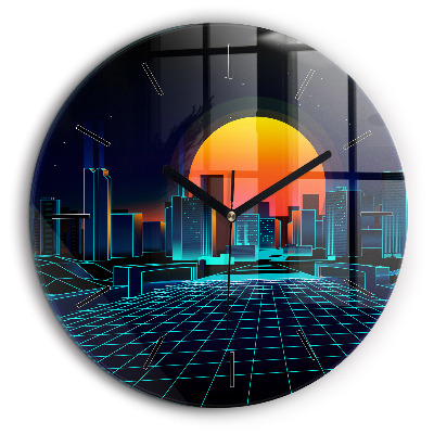 Ceas de sticlă pe perete rotund Orașul ciberspațial