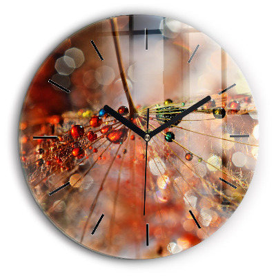 Ceas din sticlă rotund Păpădie cu rouă