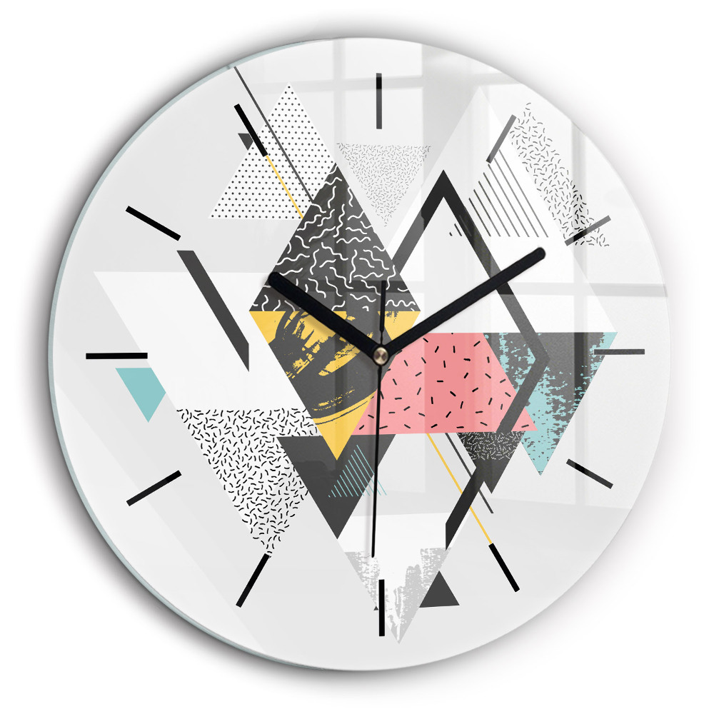 Ceas rotund de perete din sticlă Model geometric