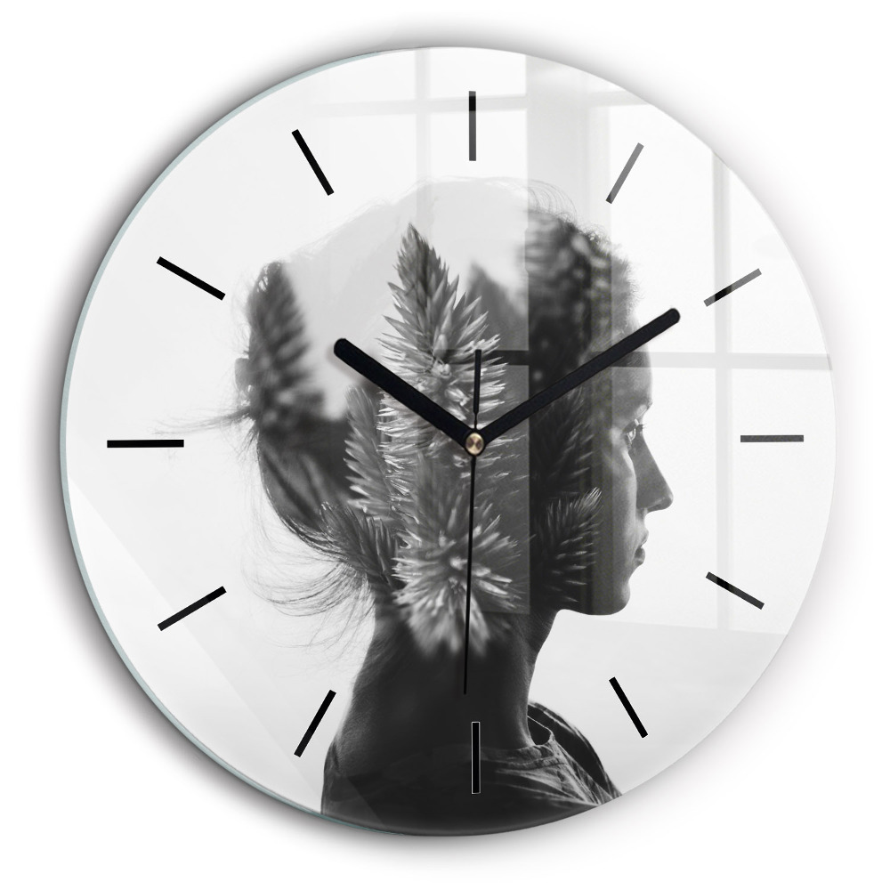 Ceas perete din sticlă rotund Portretul unei femei