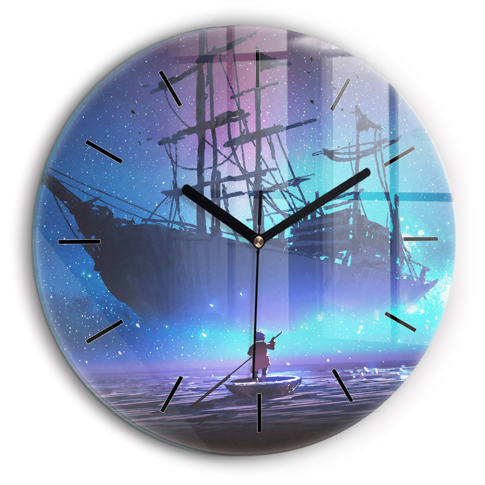 Ceas de sticlă pe perete rotund Nava cu vele fantezie