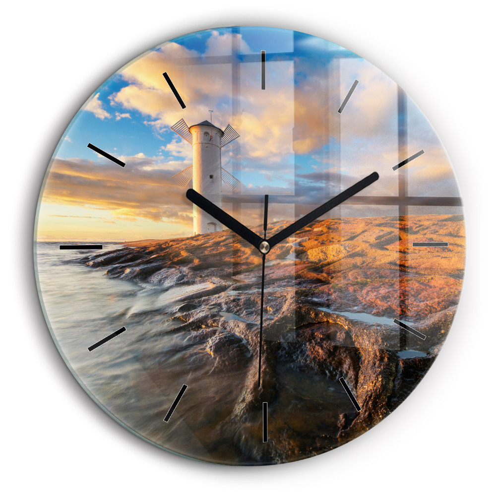 Ceas din sticlă rotund Farul și Marea Baltică