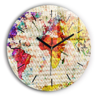 Ceas perete din sticlă rotund Harta lumii colorate