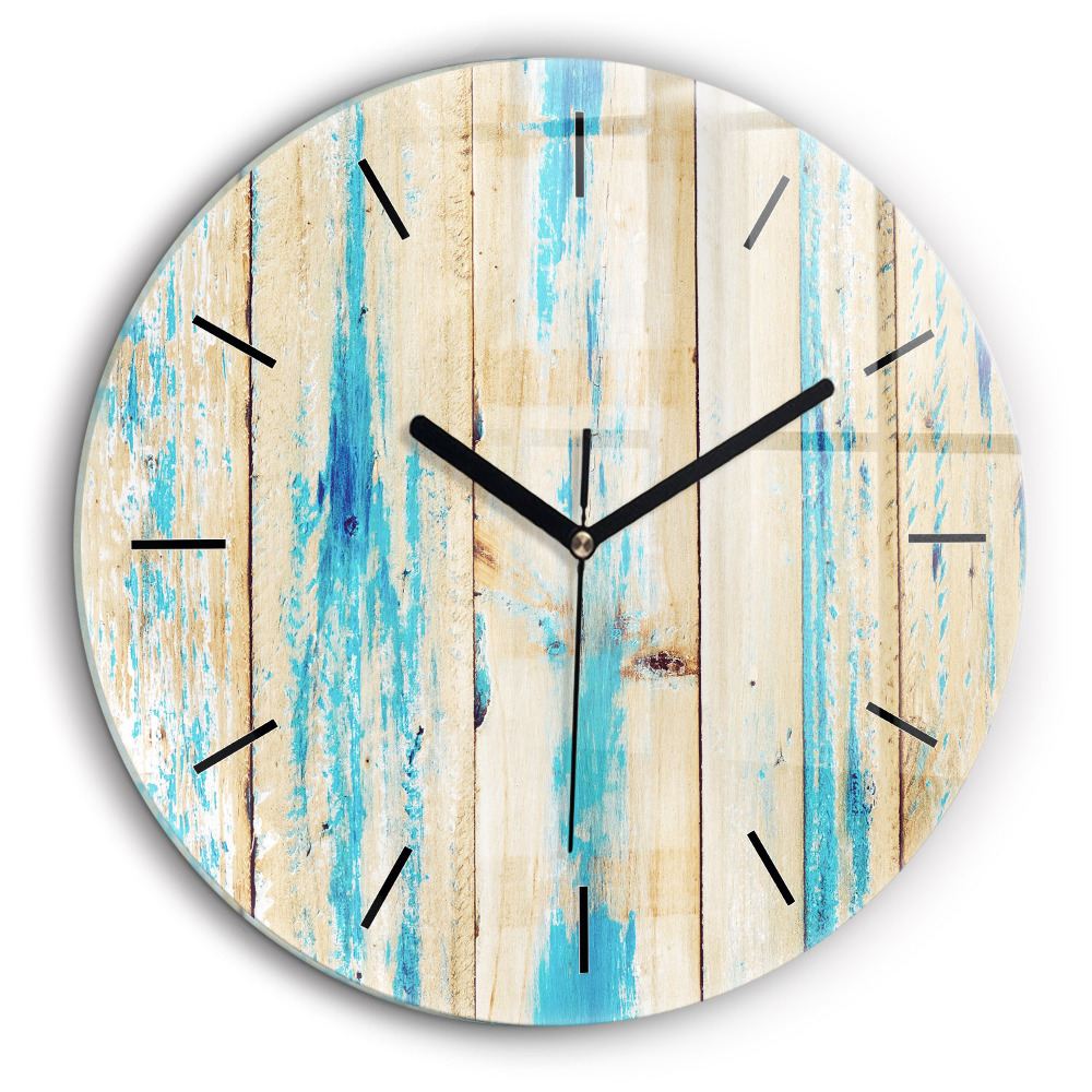 Ceas perete din sticlă rotund Lemn zgâriat