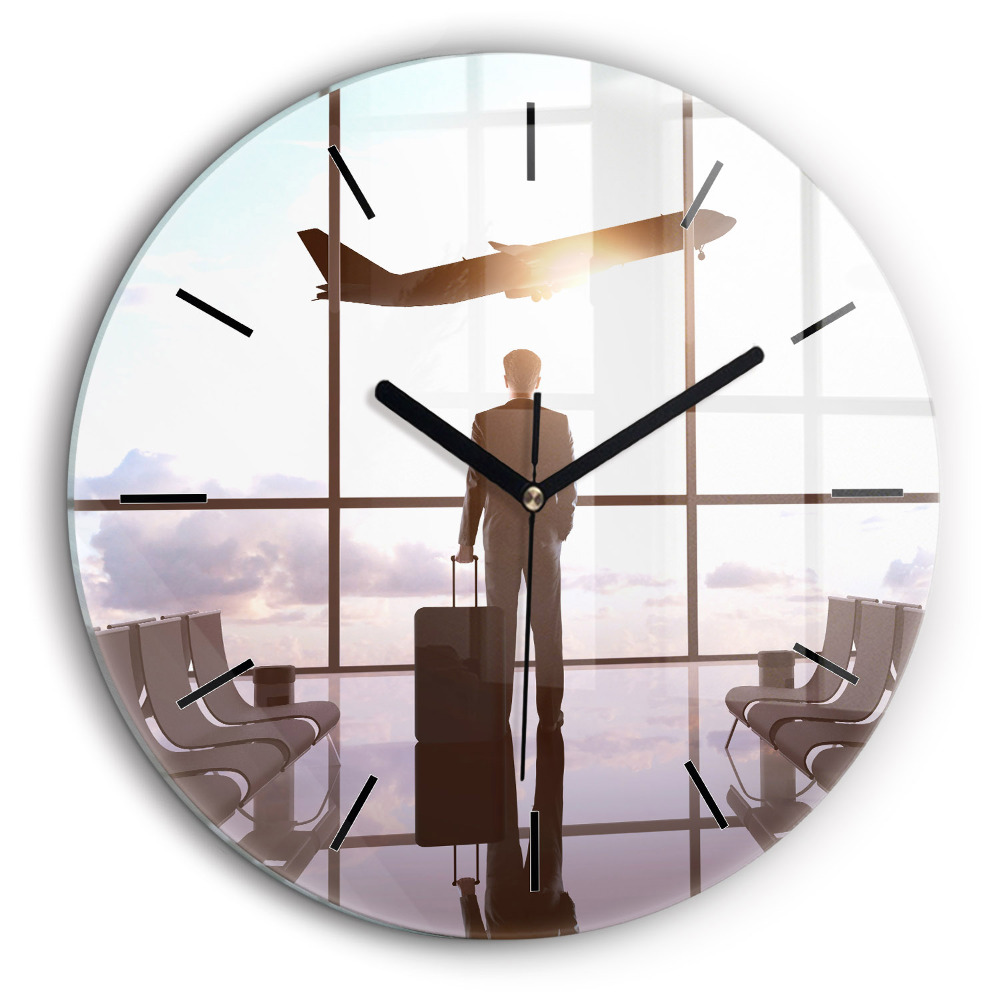 Ceas de sticlă pe perete rotund Omul la aeroport