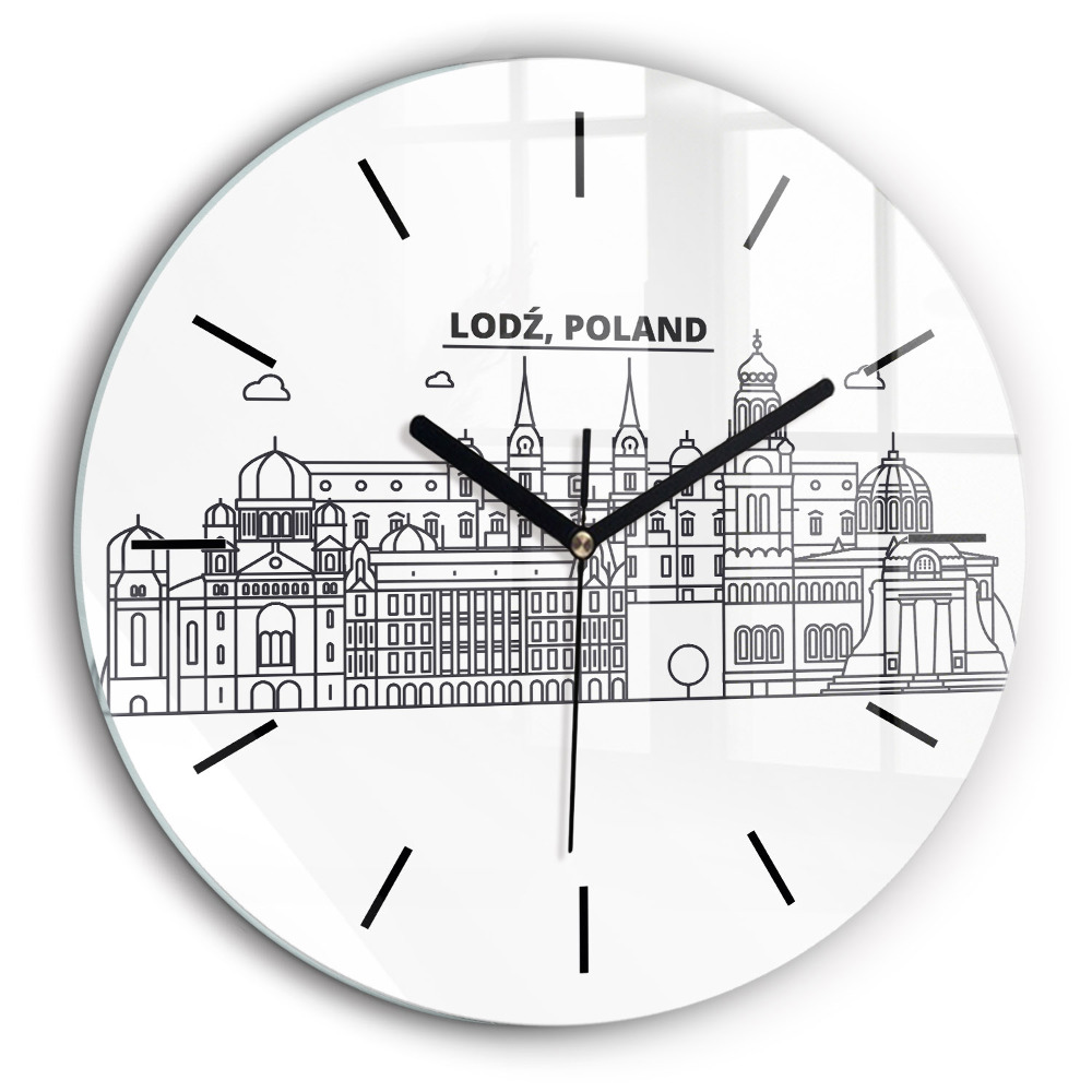 Ceas de sticlă pe perete rotund Panorama arhitecturii Łódź