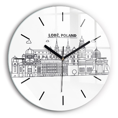 Ceas de sticlă pe perete rotund Panorama arhitecturii Łódź