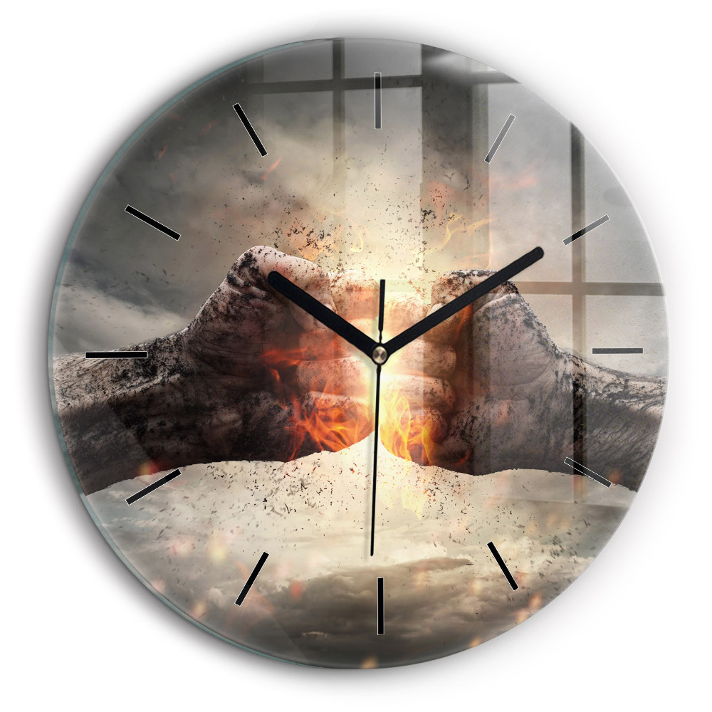 Ceas rotund de perete din sticlă Pumnii Puterea Puterea