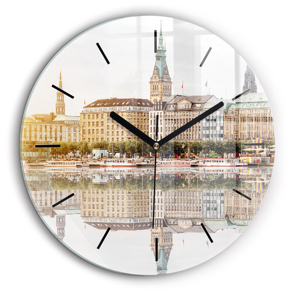 Ceas rotund de perete din sticlă Râul Hamburg Germania