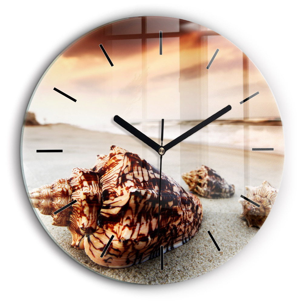 Ceas perete din sticlă rotund Scoici pe plajă